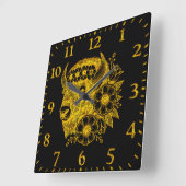 Gouden bizon versierd met bloemen en bladeren vierkante klok (Hoek)