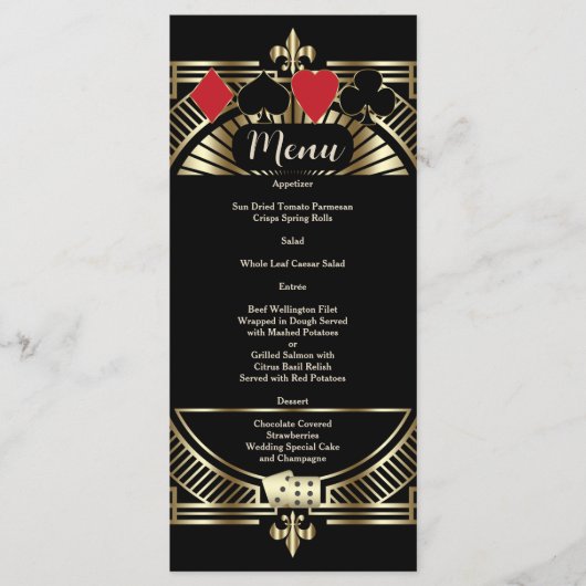 Gouden Black Gatsby Style Roaring 20s Wedding Menu (Voorkant)