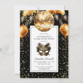 Gouden Black Glitter Verjaardag Masquerade Party Kaart (Voorkant)