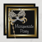 Gouden Black Mask Masquerade Party Uitnodigingen (Voorkant / Achterkant)