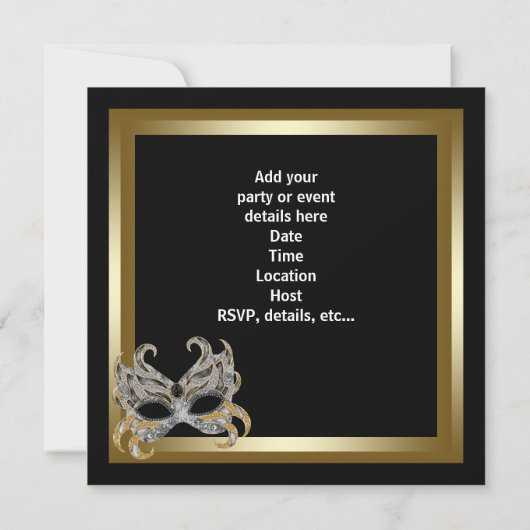 Gouden Black Mask Masquerade Party Uitnodigingen (Achterkant)