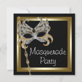 Gouden Black Mask Masquerade Party Uitnodigingen (Voorkant)