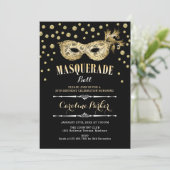 Gouden Black Masquerade Ball Verjaardagsfeest Kaart (Staand voorkant)