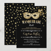 Gouden Black Masquerade Ball Verjaardagsfeest Kaart (Voorkant / Achterkant)
