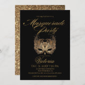 Gouden Black Masquerade Party Verjaardag Kaart (Voorkant / Achterkant)