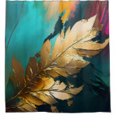 Gouden Blad – Abstract Botanische Moderne Kunst Douchegordijn (Voorkant)