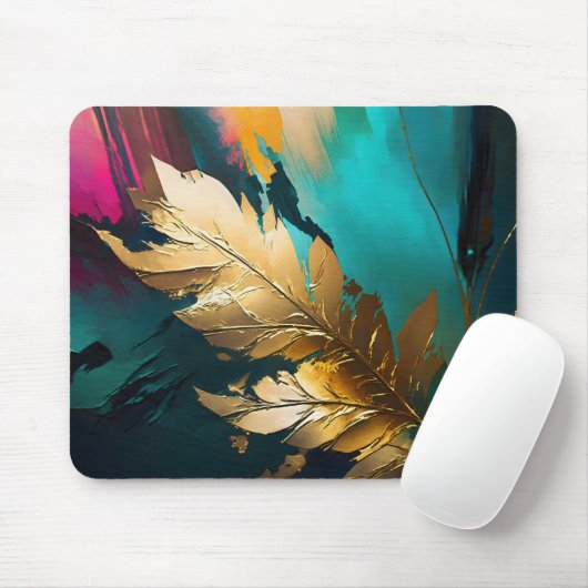 Gouden Blad – Abstracte Botanische Moderne Kunst Muismat (Met muis)