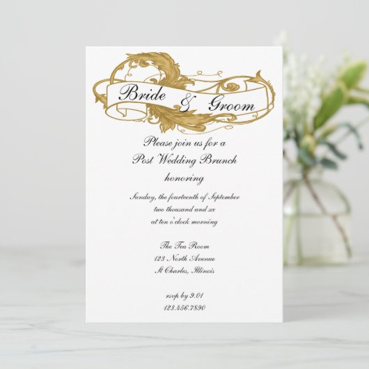 Gouden Blad Bruiloft Brunch na de bruiloft Kaart (Staand voorkant)