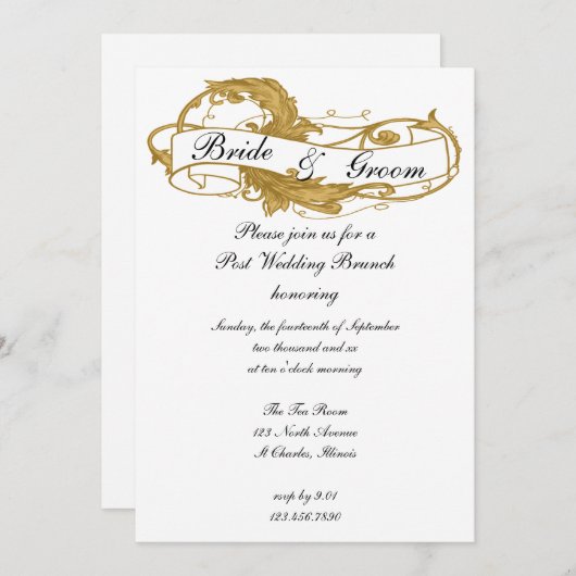 Gouden Blad Bruiloft Brunch na de bruiloft Kaart (Voorkant / Achterkant)