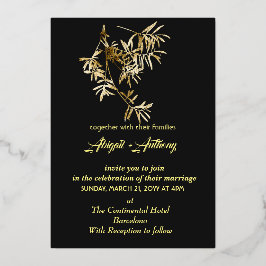 Gouden blad bruiloft moderne minimalist folie uitnodiging