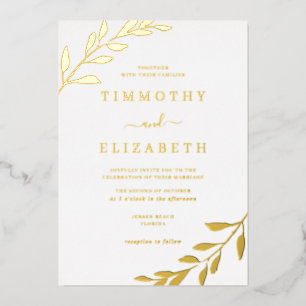 Gouden Blad Elegante Trouwfolie Uitnodiging