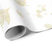 Gouden blad en sneeuwvlok kerstpatroon cadeaupapier (Rol Hoek)