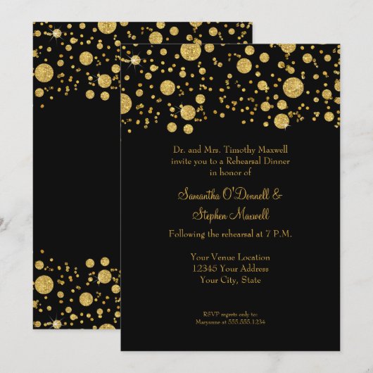 Gouden blad glitters confetti stippen Elegante rep Kaart (Voorkant / Achterkant)