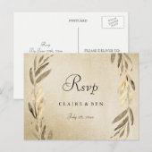Gouden Blad Goud Folie Bruiloft RSVP Postcard Uitnodiging Briefkaart (Voorkant / Achterkant)
