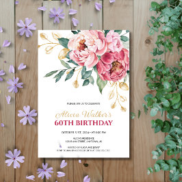 Gouden Blad groen rood roze pioen verjaardag Kaart