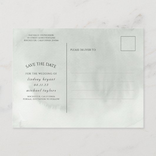 Gouden Blad Groen Sla de Datum Foto op Aankondigingskaart (Achterkant)