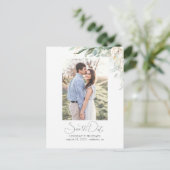 Gouden Blad Groen Sla de Datum Foto op Aankondigingskaart (Staand voorkant)