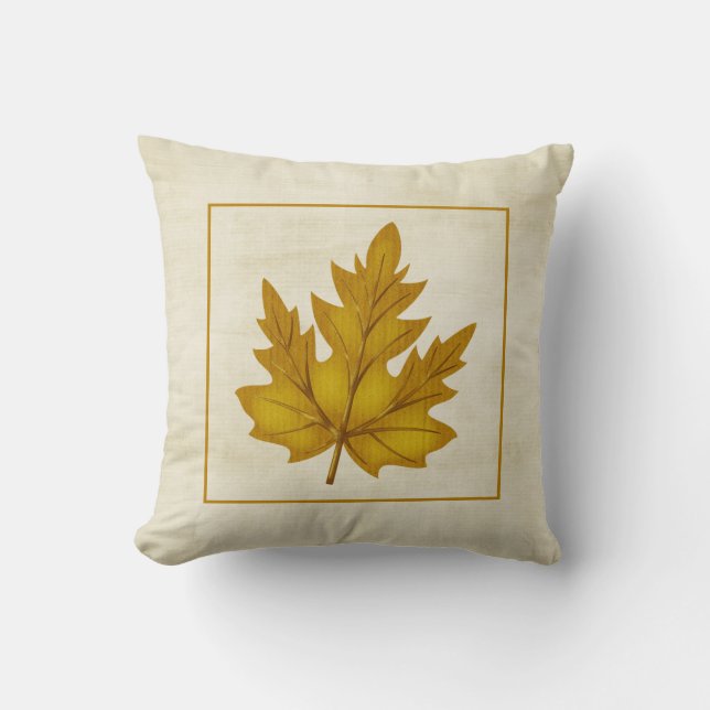 Gouden Blad Herfst Seizoen Thema Kussen Ontwerp 2 (Voorkant)