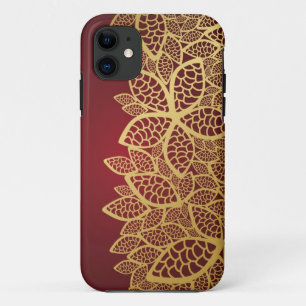 Gouden blad kant op rode achtergrond iPhone 11 hoesje