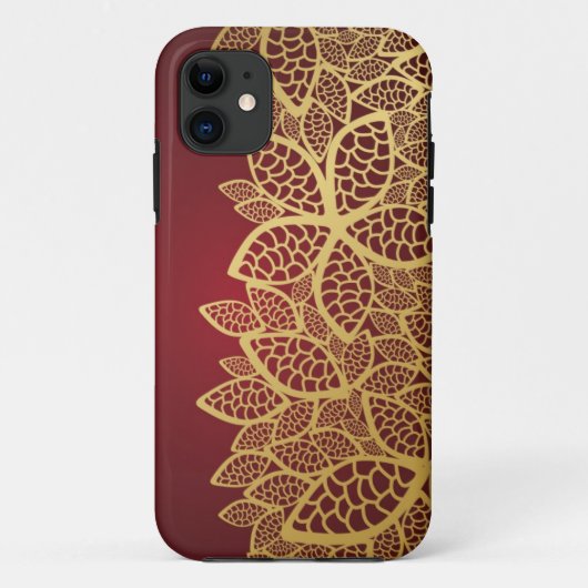 Gouden blad kant op rode achtergrond Case-Mate iPhone case (Achterkant)