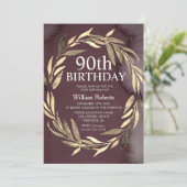 Gouden Blad Krans Mannelijke 90e Verjaardag Uitnod Kaart (Staand voorkant)
