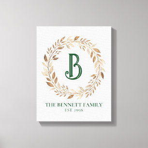 Gouden Blad Krans Monogram Canvas Familie Initiaal Afdruk