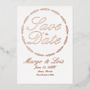 Gouden Blad Krans Save the Date Gestempeld  Folie Uitnodiging