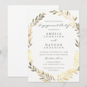 Gouden Blad Krans Verlovingsfeest Uitnodiging (Voorkant / Achterkant)