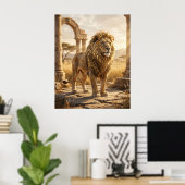 Gouden Blad Leeuw Ruïnes Poster (Thuiskantoor)