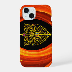 Gouden blad met Keltische knopen, Zwart Oranje Gee iPhone 15 Case