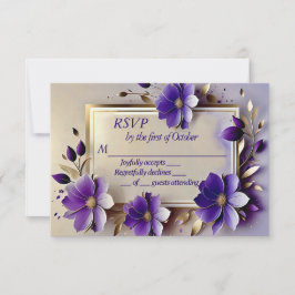 Gouden blad paarse bloemen bruiloft RSVP-kaart RSVP Kaartje