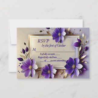 Gouden blad paarse bloemen bruiloft RSVP-kaart RSVP Kaartje
