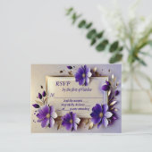 Gouden blad paarse bloemen RSVP Briefkaart (Staand voorkant)