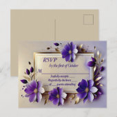 Gouden blad paarse bloemen RSVP Briefkaart (Voorkant / Achterkant)
