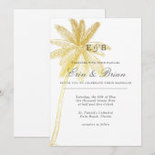 Gouden Blad Palmboom Tropische Bruiloft Uitnodigin Kaart (Voorkant / Achterkant)