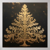 Gouden blad stencil Kerstboom Poster (Voorkant)