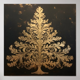 Gouden blad stencil Kerstboom Poster