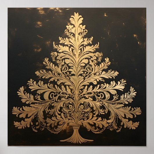 Gouden blad stencil Kerstboom Poster (Voorkant)