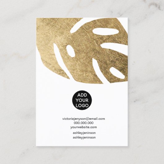 Gouden blad tropische sieraden ring display visitekaartje (Achterkant)