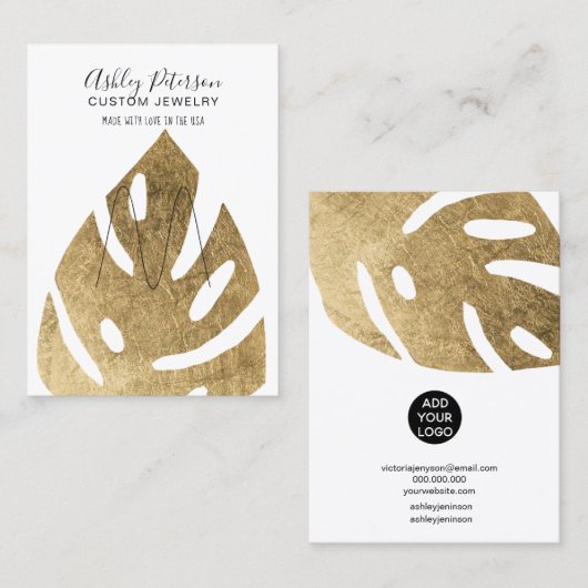 Gouden blad tropische sieraden ring display visitekaartje (Voorkant / Achterkant)