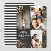 Gouden bladeren 4 foto vakantiekaart feestdagenkaart (Voorkant / Achterkant)