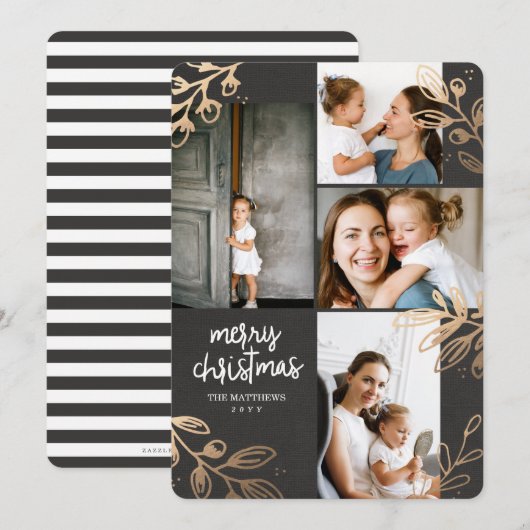 Gouden bladeren 4 foto vakantiekaart feestdagenkaart (Voorkant / Achterkant)