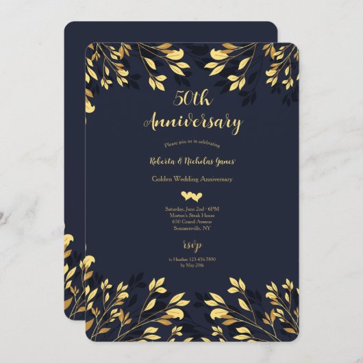 Gouden bladeren 50e bruiloft Jubileum Kaart (Voorkant / Achterkant)