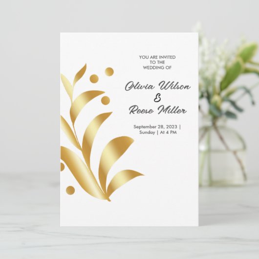 Gouden Bladeren Abstract Uitnodiging (Staand voorkant)