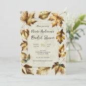 Gouden Bladeren Amandel Beige Glam Bruiloft Feest Kaart (Staand voorkant)