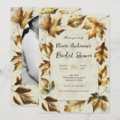 Gouden Bladeren Amandel Beige Glam Bruiloft Feest Kaart (Voorkant / Achterkant)