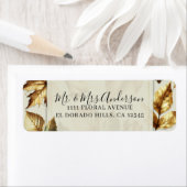 Gouden Bladeren Amandel Beige Glam Herfst Bruiloft Etiket (Insitu)