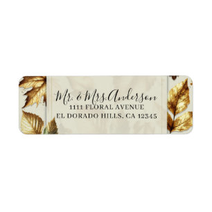 Gouden Bladeren Amandel Beige Glam Herfst Bruiloft Etiket