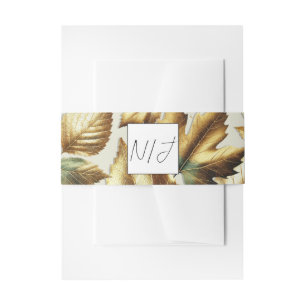 Gouden Bladeren Amandel Beige Glam Herfst Bruiloft Uitnodigingen Wikkel