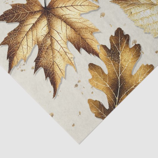 Gouden Bladeren Amandel Beige Herfst Bruiloft Tissuepapier (Detail)